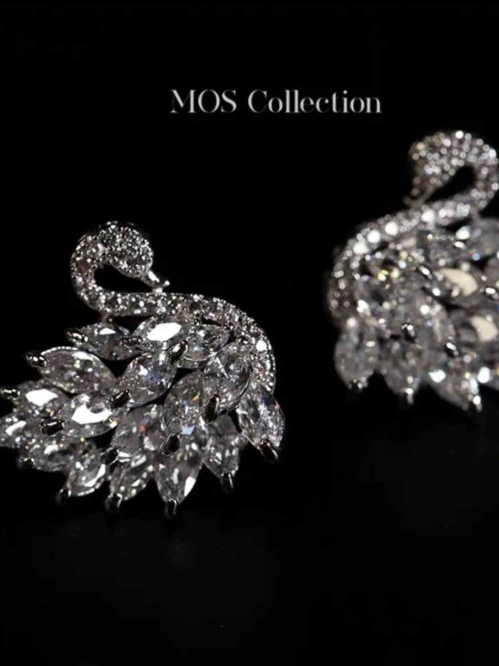 MOS Collection Crystal Swan Statement Earrings Luxury Sparkly Bridal Glam